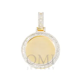 10K GOLD BAGUETTE AND ROUND DIAMOND CIRCLE PICTURE PENDANT 0.80 CT