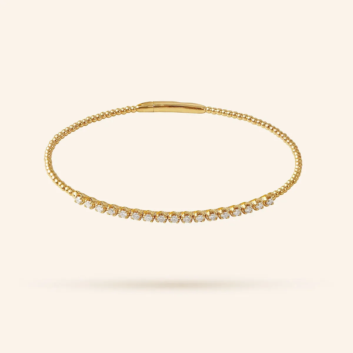 14K Gold Diamond Beaded Flex Bangle