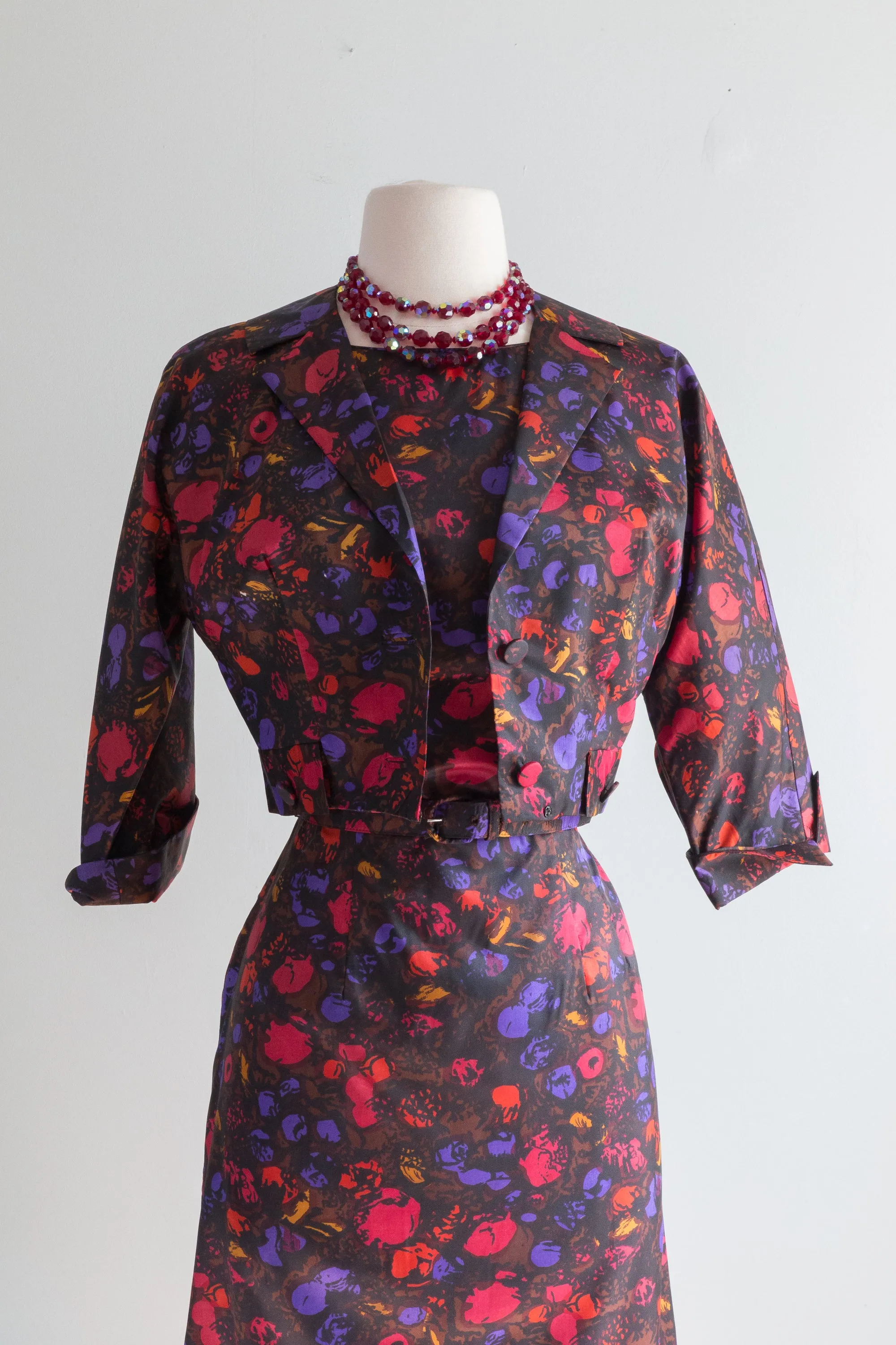 1950's Stained Glass Wiggle Dress and Jacket Set / Small