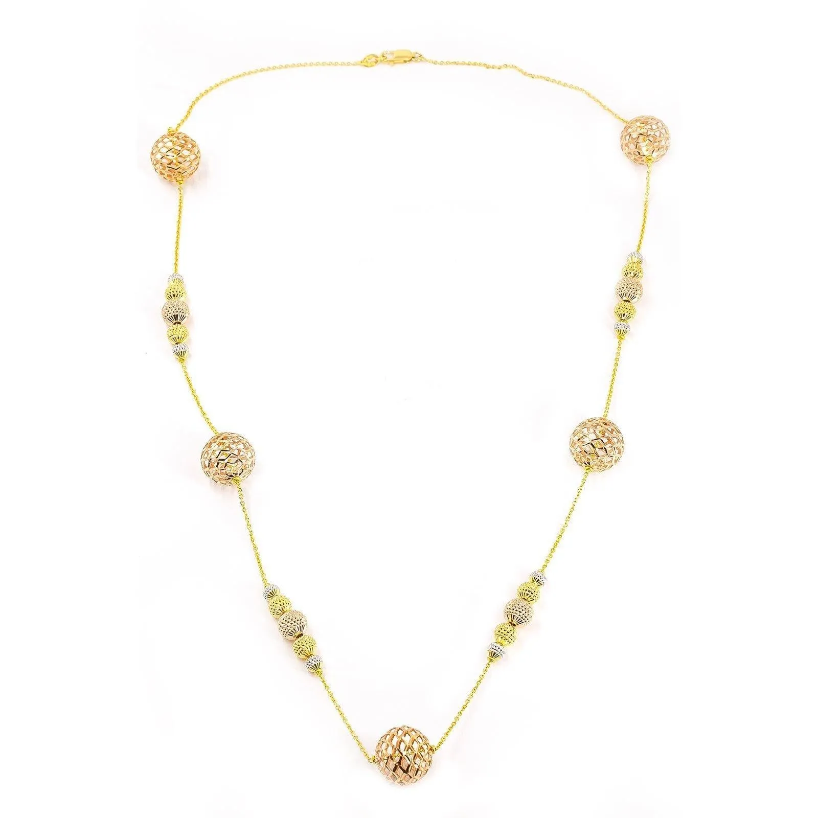 22K Multi Tone Gold Chain W/ Hollow Bauble Accents On Cable Pattern Chain