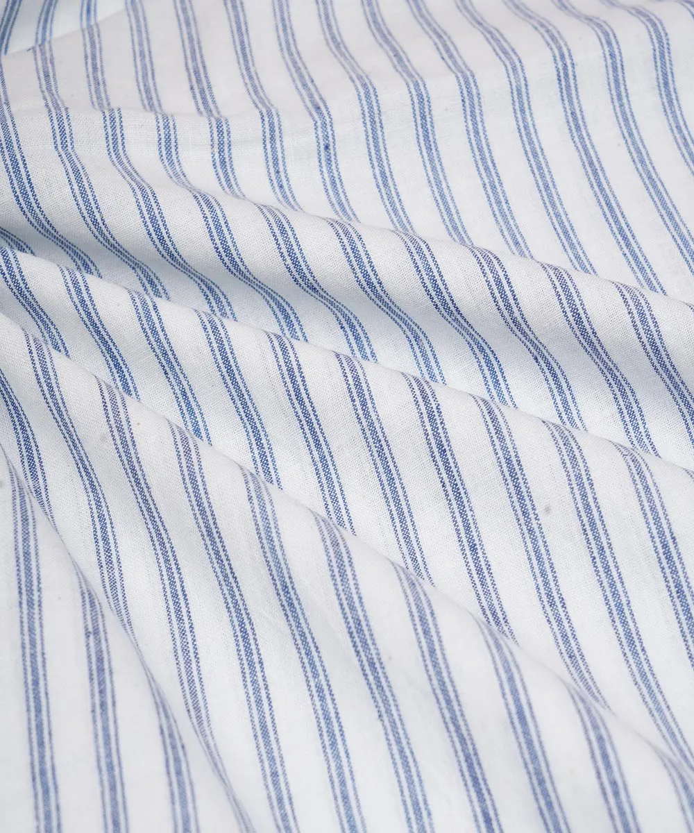 2.3m White blue stripe handwoven cotton fabric