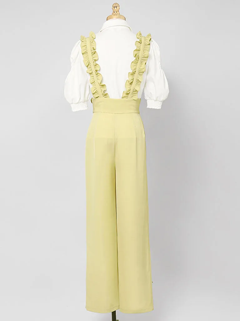 2PS Vintage Top And Yellow Ruffles Pant Suit