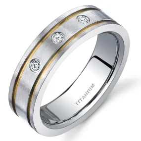 3-Stone Titanium Band for Women, 6mm, Comfort Fit, Size 5.5