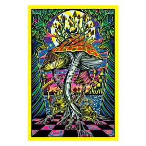 3D Magic Mushroom Yellow Border Tapestry