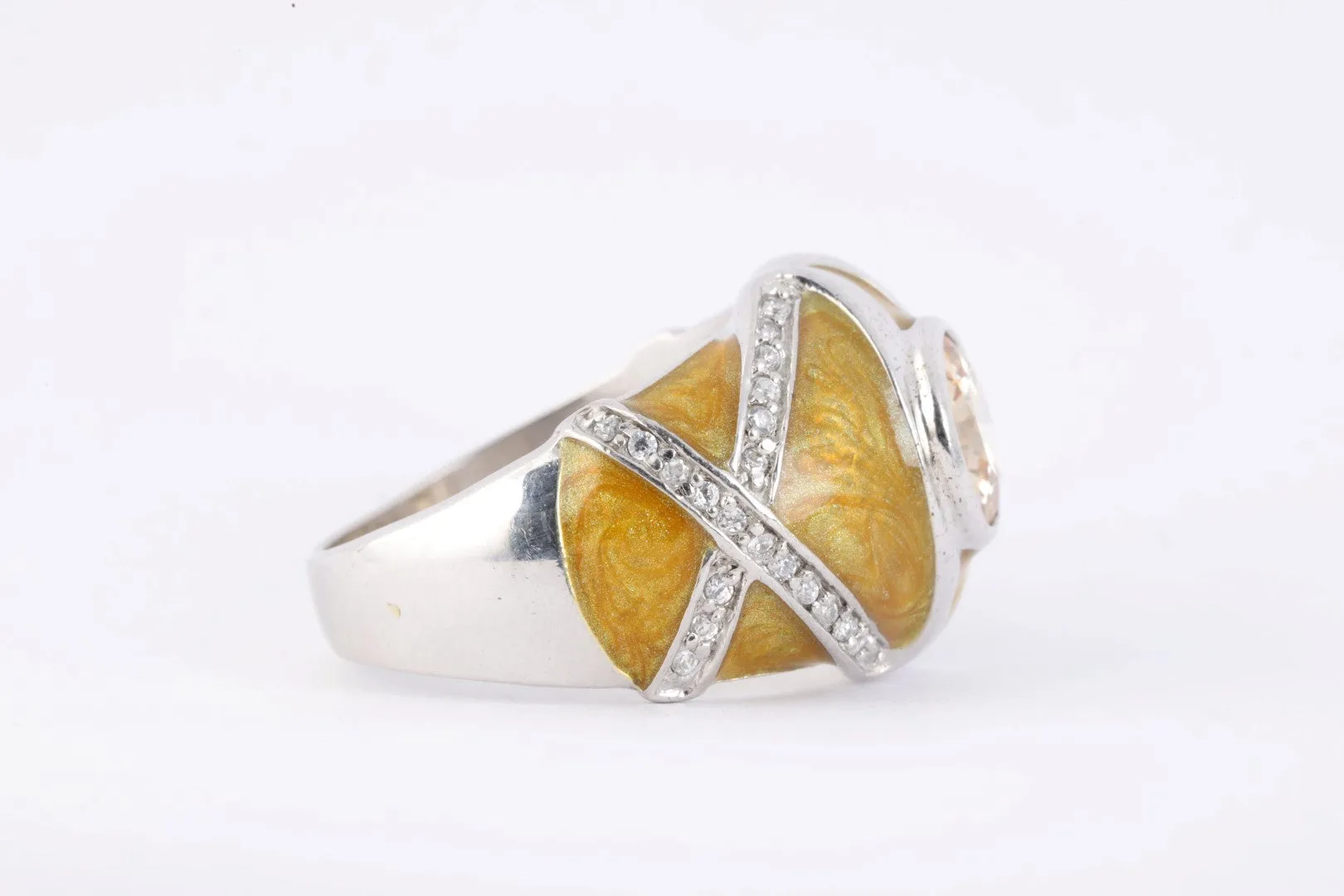 925 Silver 1.70tcw Yellow Stone 0.69tcw White Stone Enamel Ring Size 9 (9.88g.)