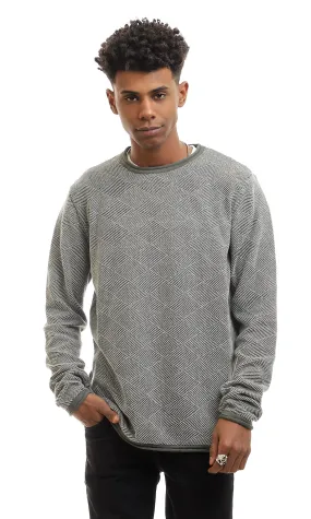 96264 Round Neck Olive Knitted Winter Pullover