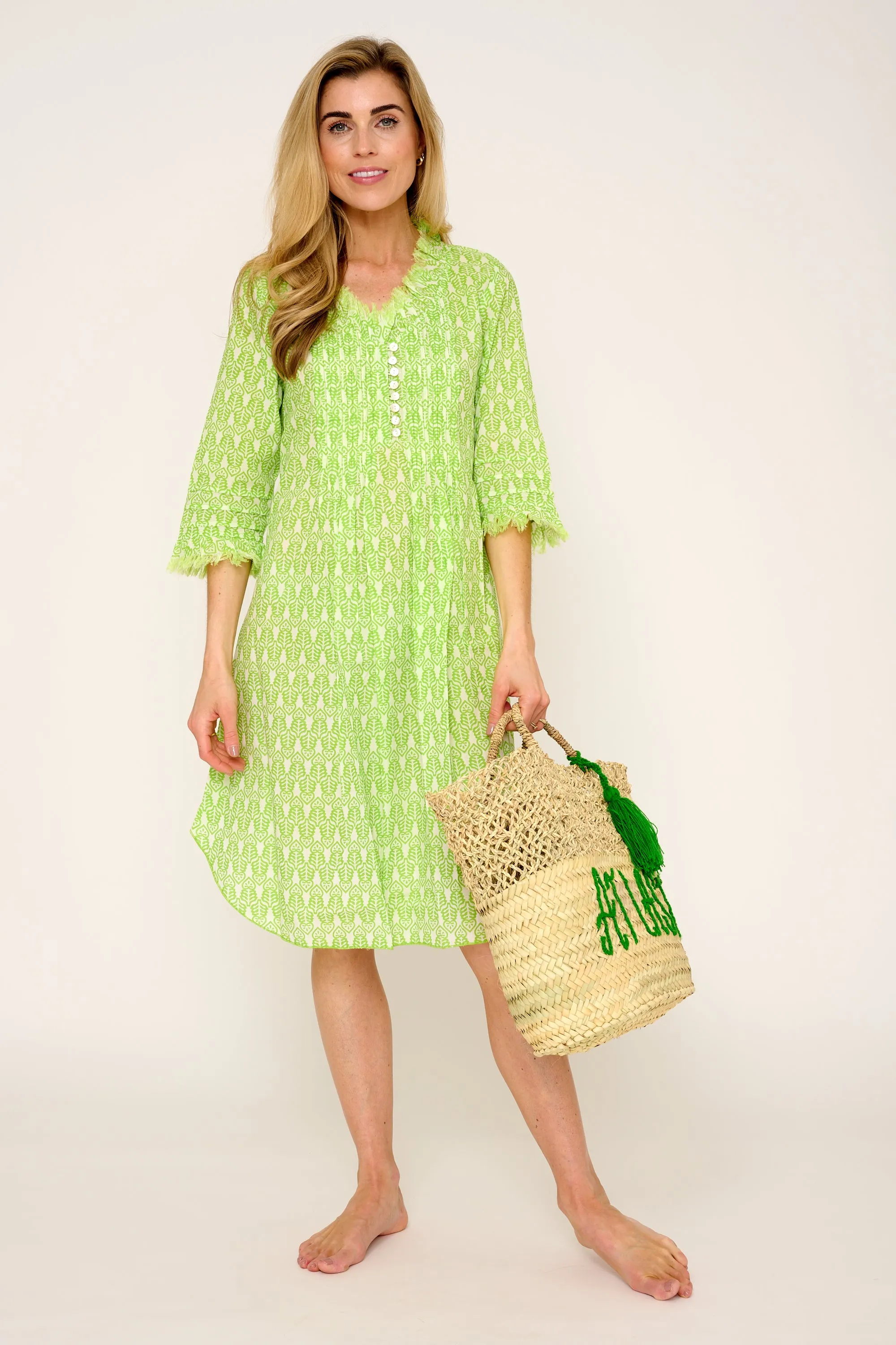 Annabel Cotton Tunic in Fresh Lime & White