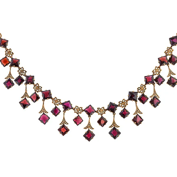 Antique Garnet & Pearl Fringe Necklace