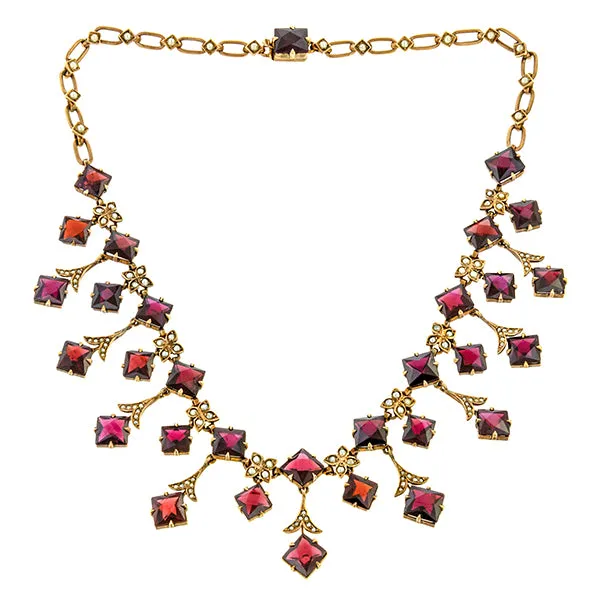 Antique Garnet & Pearl Fringe Necklace