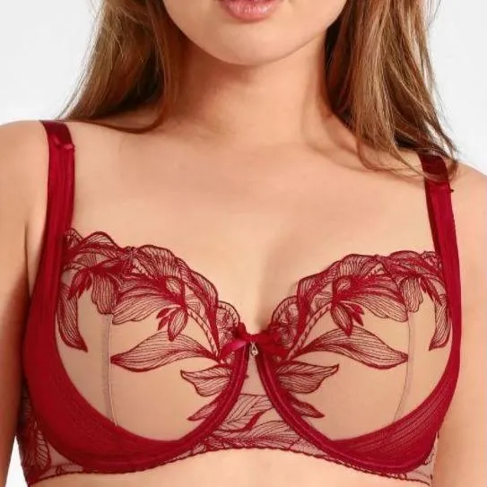 Aubade Fleur De Tattoo Comfort Half Cup Bra in Rouge Ecrin TB14-2-6