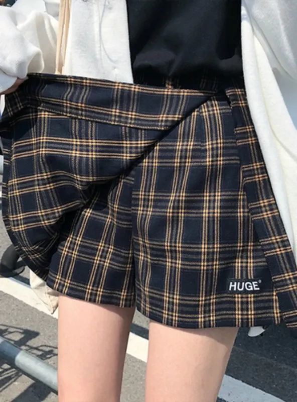 BASIC FASHION ALL MATCH PLAID IRREGULAR HIGH WAIST SKIRTS