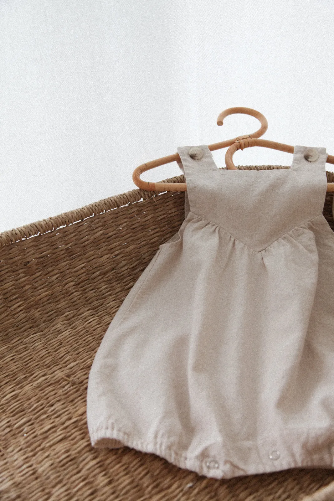 Beige Cotton Button Romper