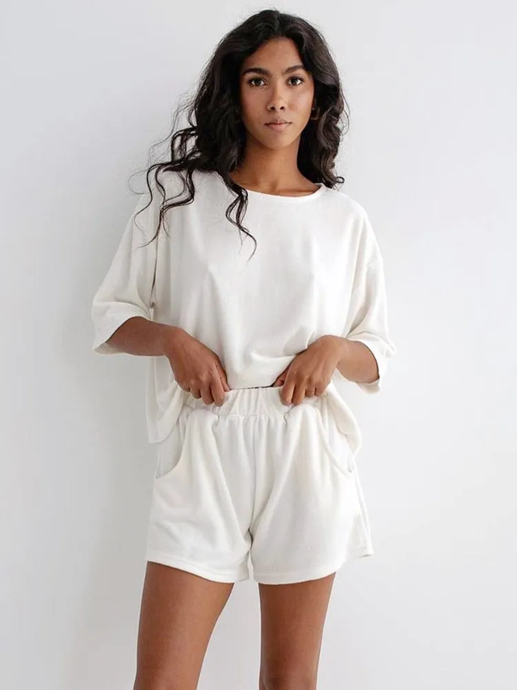 BerriesJam - 2024 White Round NecK Cotton 2 Pieces Sets Loungewear