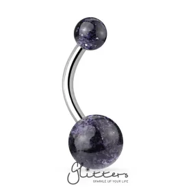 Black Acrylic Color Ultra Glitter Ball Belly Button Ring