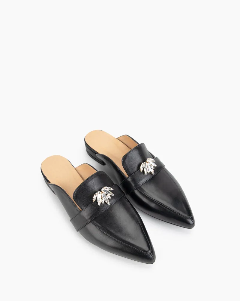 Black Classic Leather Flat Mules