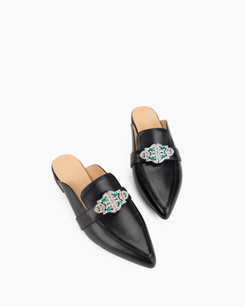 Black Classic Leather Flat Mules