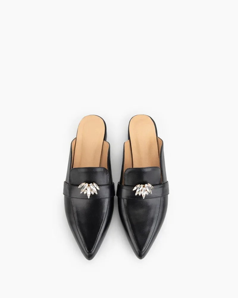 Black Classic Leather Flat Mules