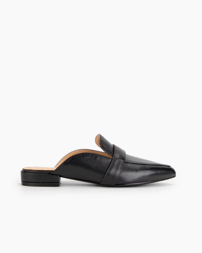 Black Classic Leather Flat Mules