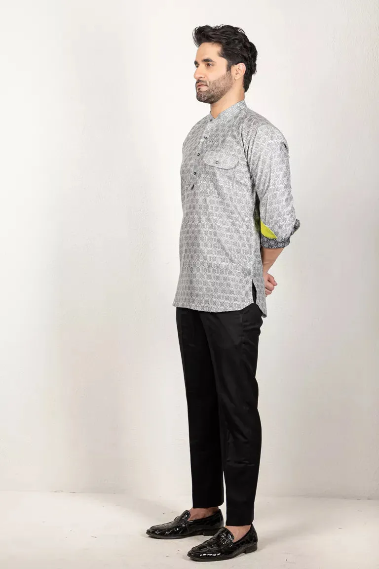 Black Woven Short Kurta