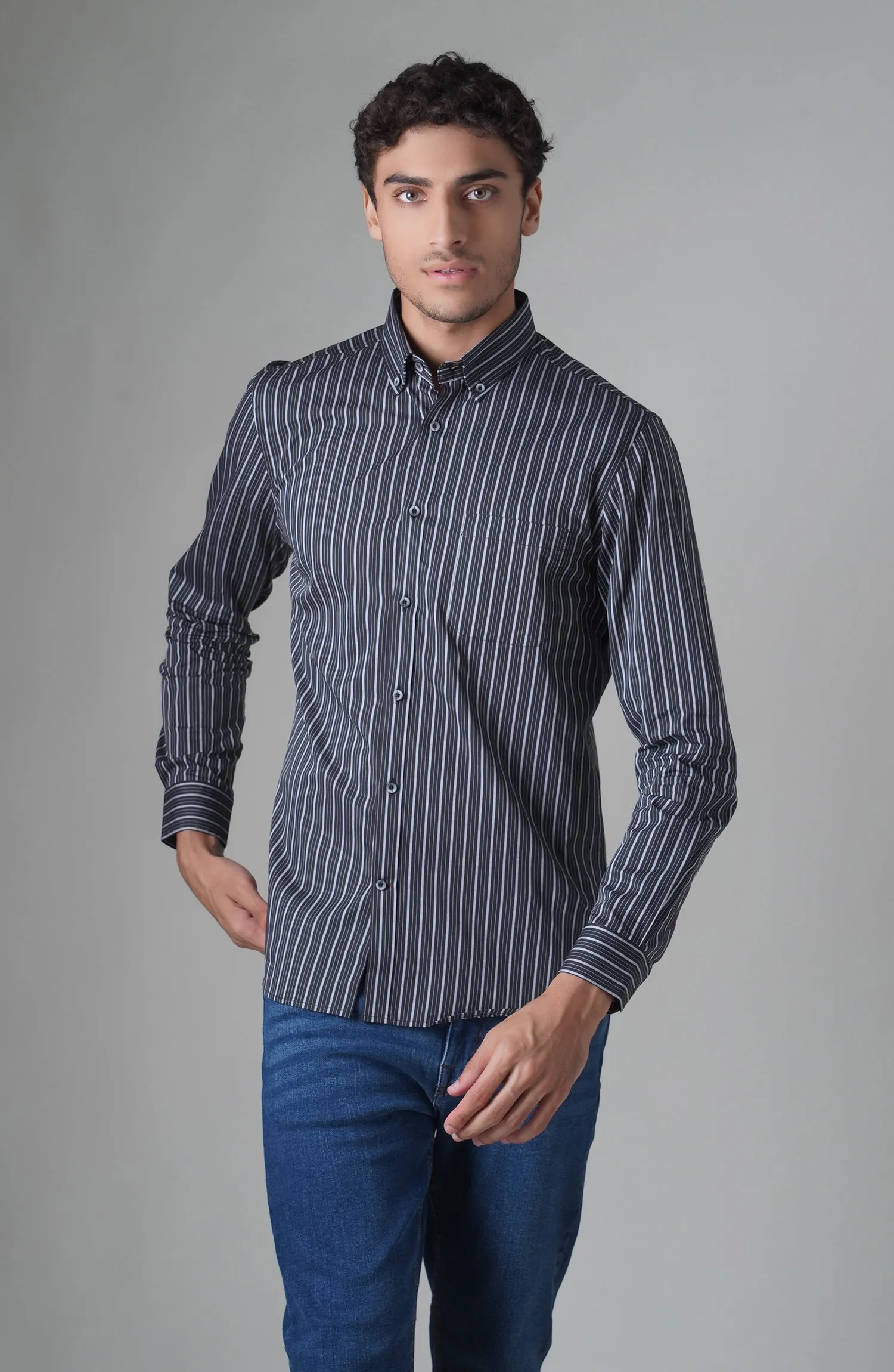 Black/Grey Full Sleeves Cotton Shirt