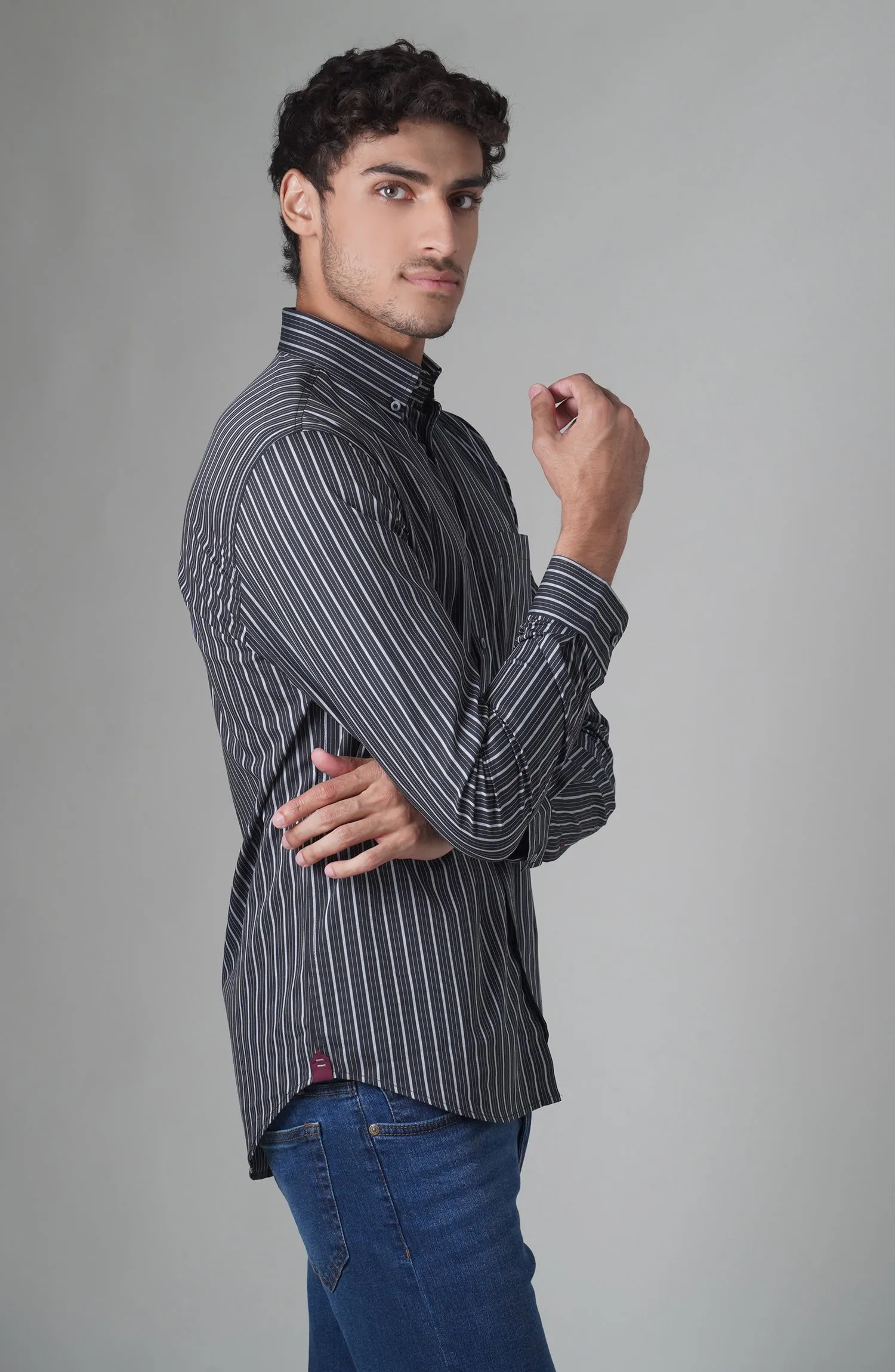 Black/Grey Full Sleeves Cotton Shirt