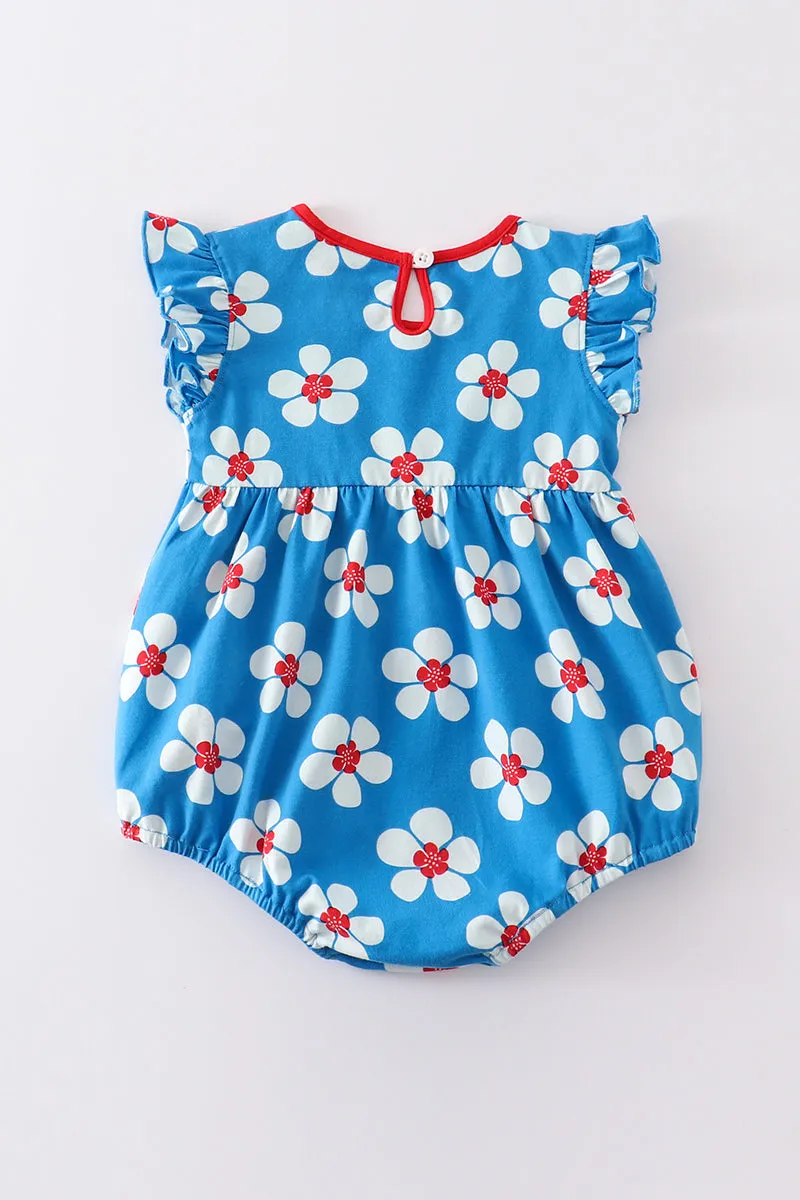 Blue & white floral print ruffle girl bubble