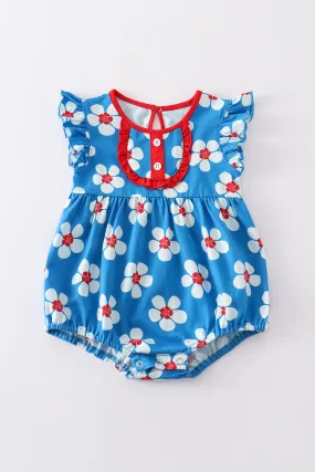 Blue & white floral print ruffle girl bubble