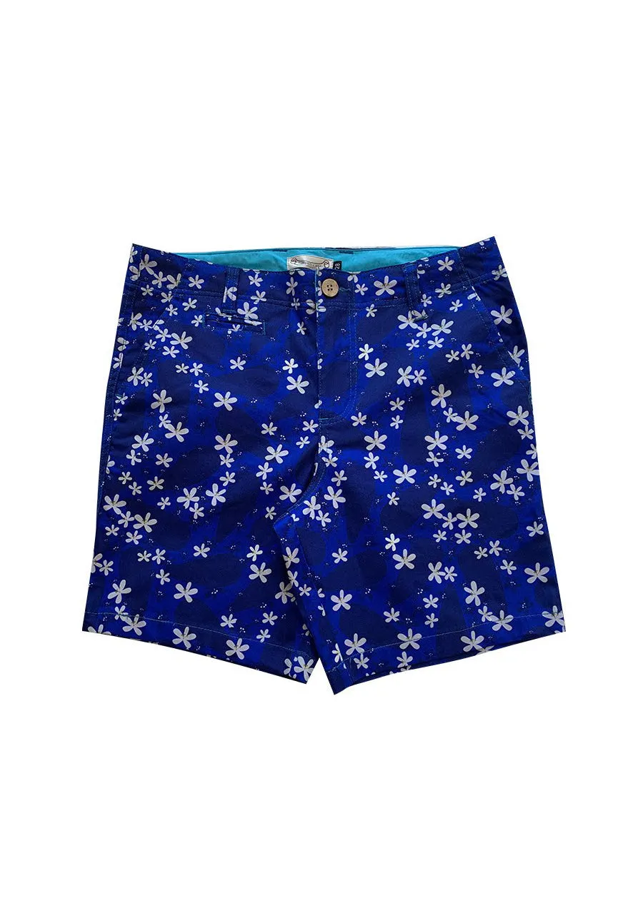 Blue Floral Stretch Cotton Shorts