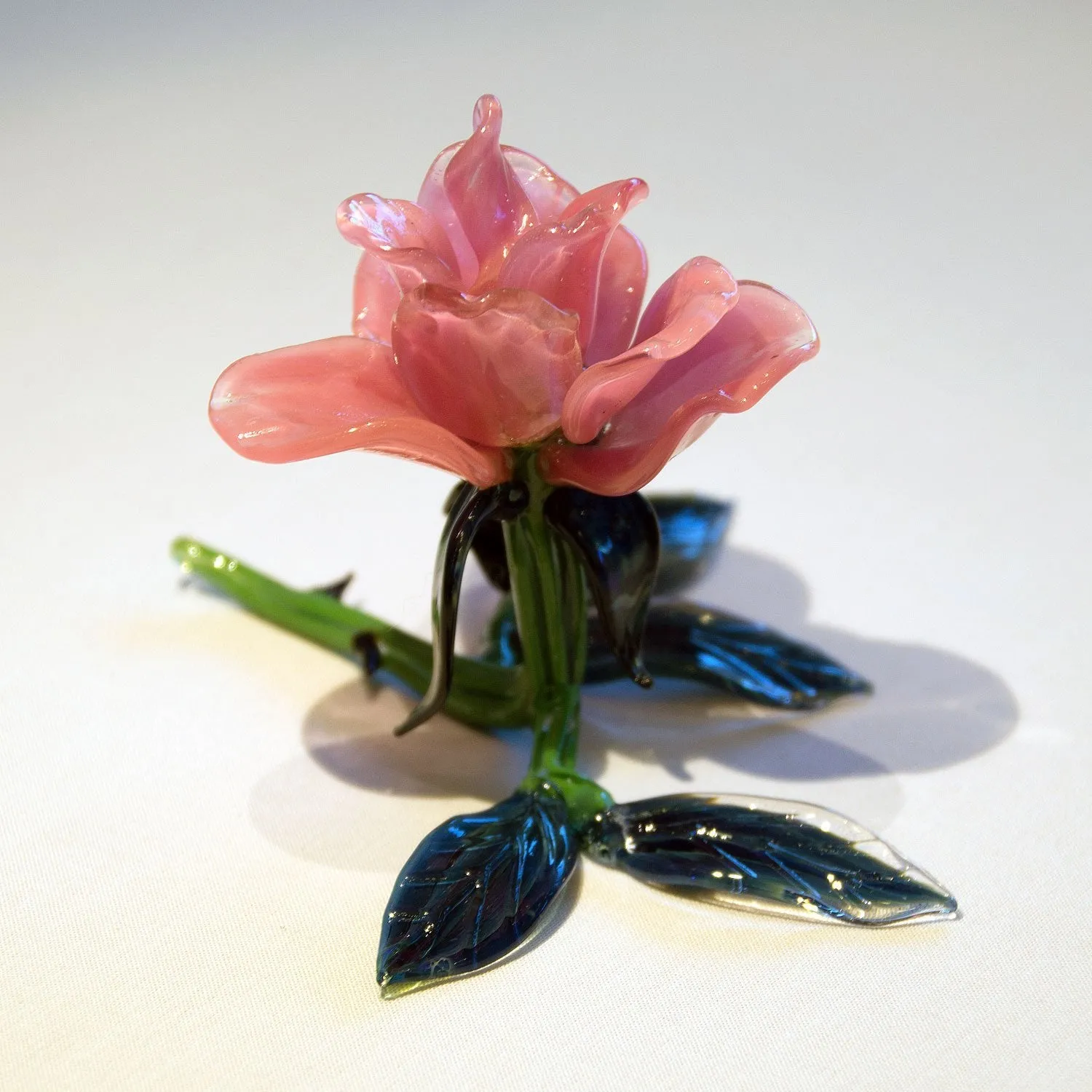 Blue Leaf Glass Rose by Loy Allen