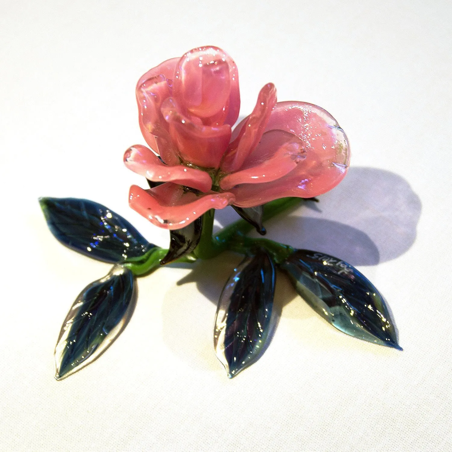 Blue Leaf Glass Rose by Loy Allen