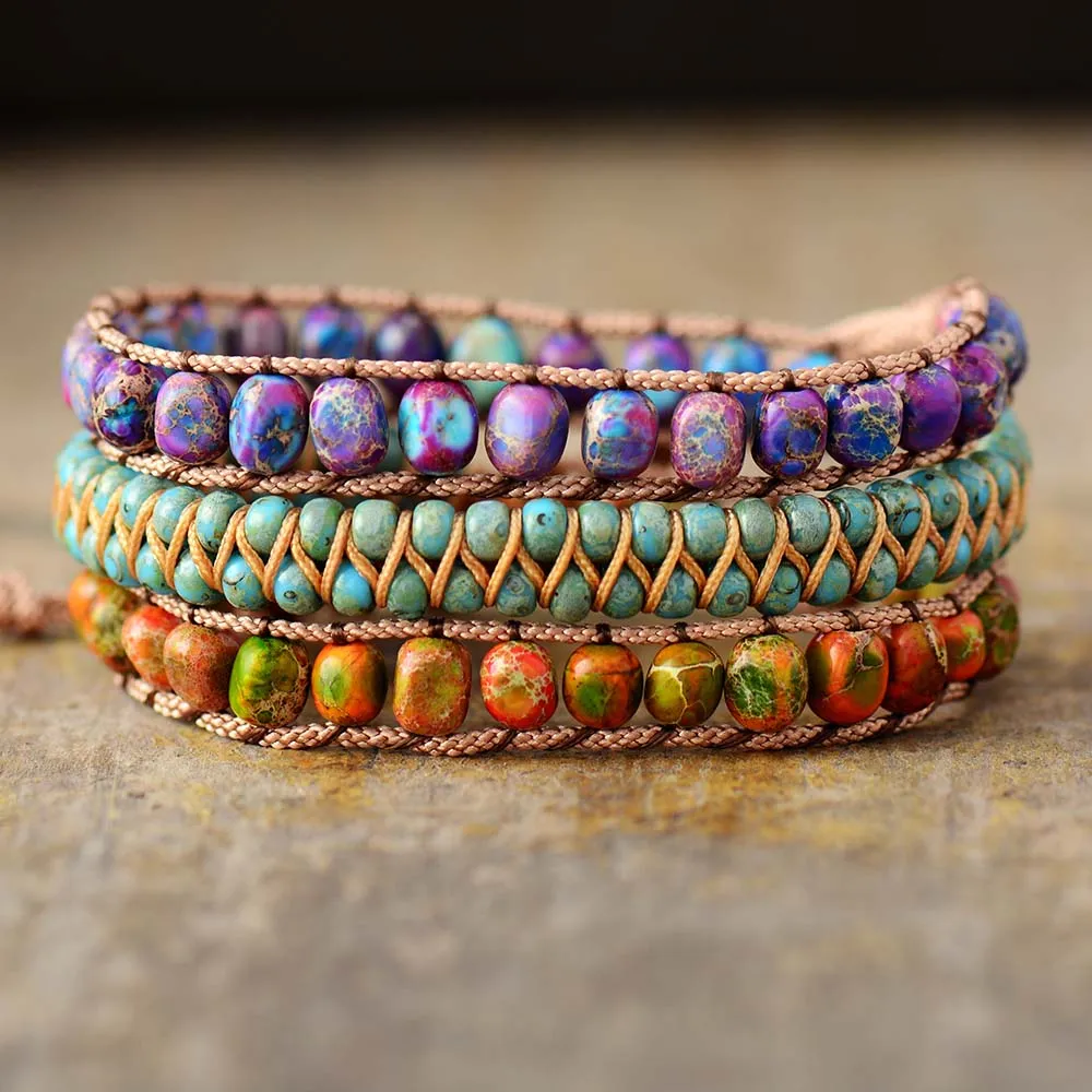 Bohemian Woven Mixed Jasper Bracelet