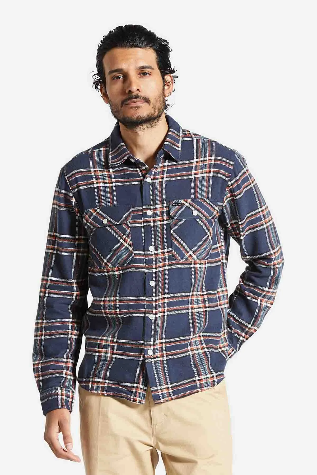 BOWERY LS FLANNEL Washed Navy/Off White/Terracotta