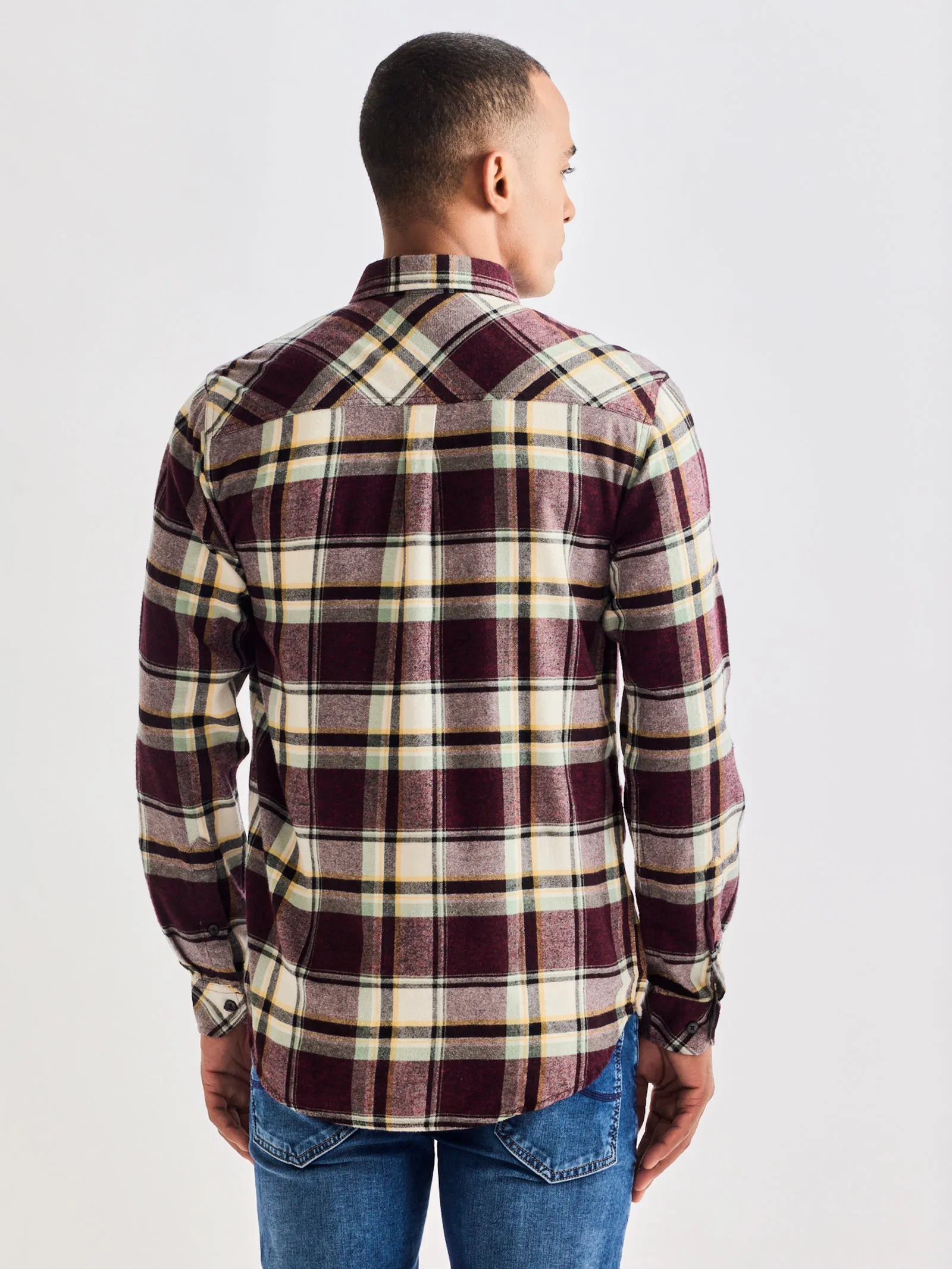 Brown Brushed Cotton Checked Shirt