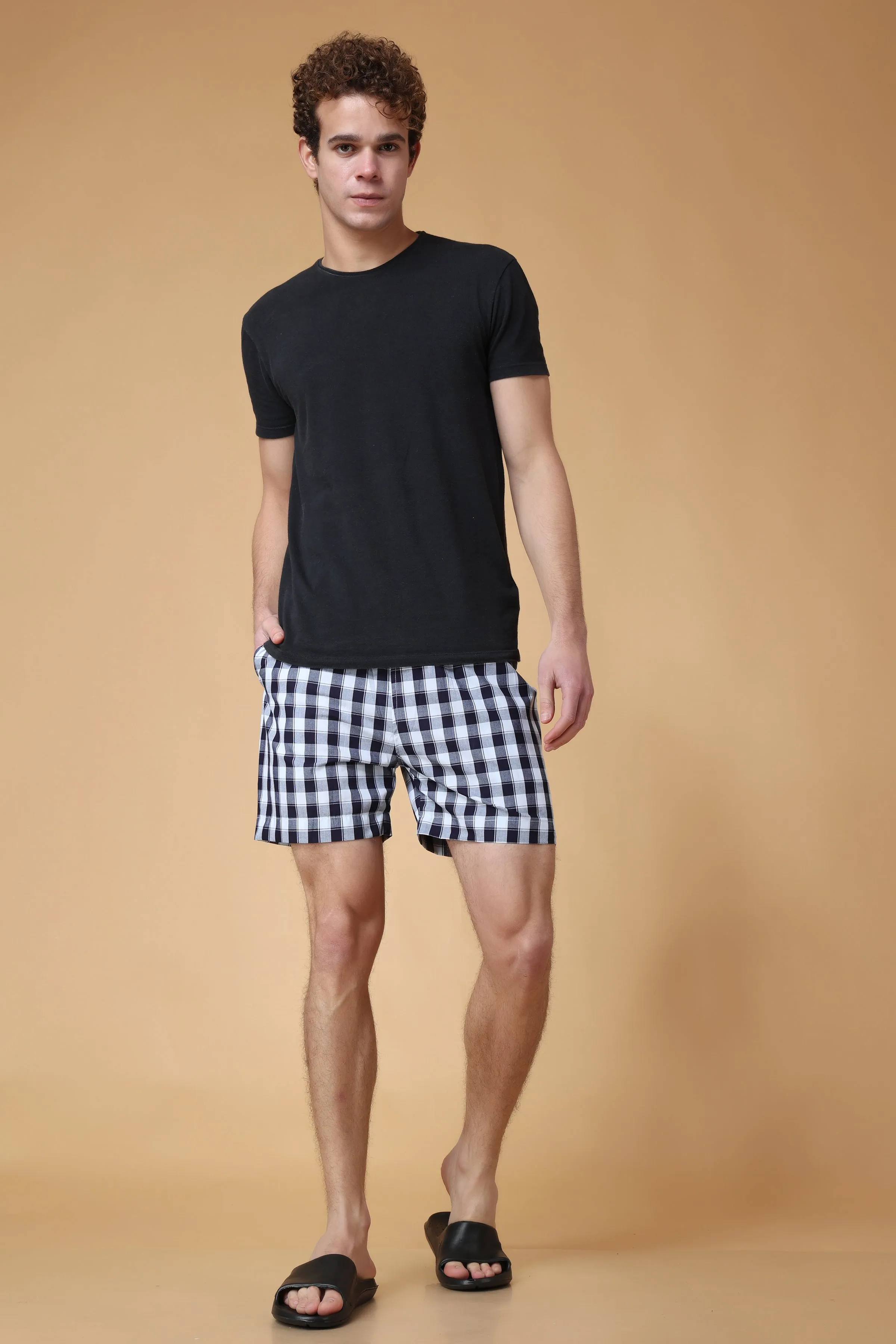 Classic Black Checked Cotton Shorts