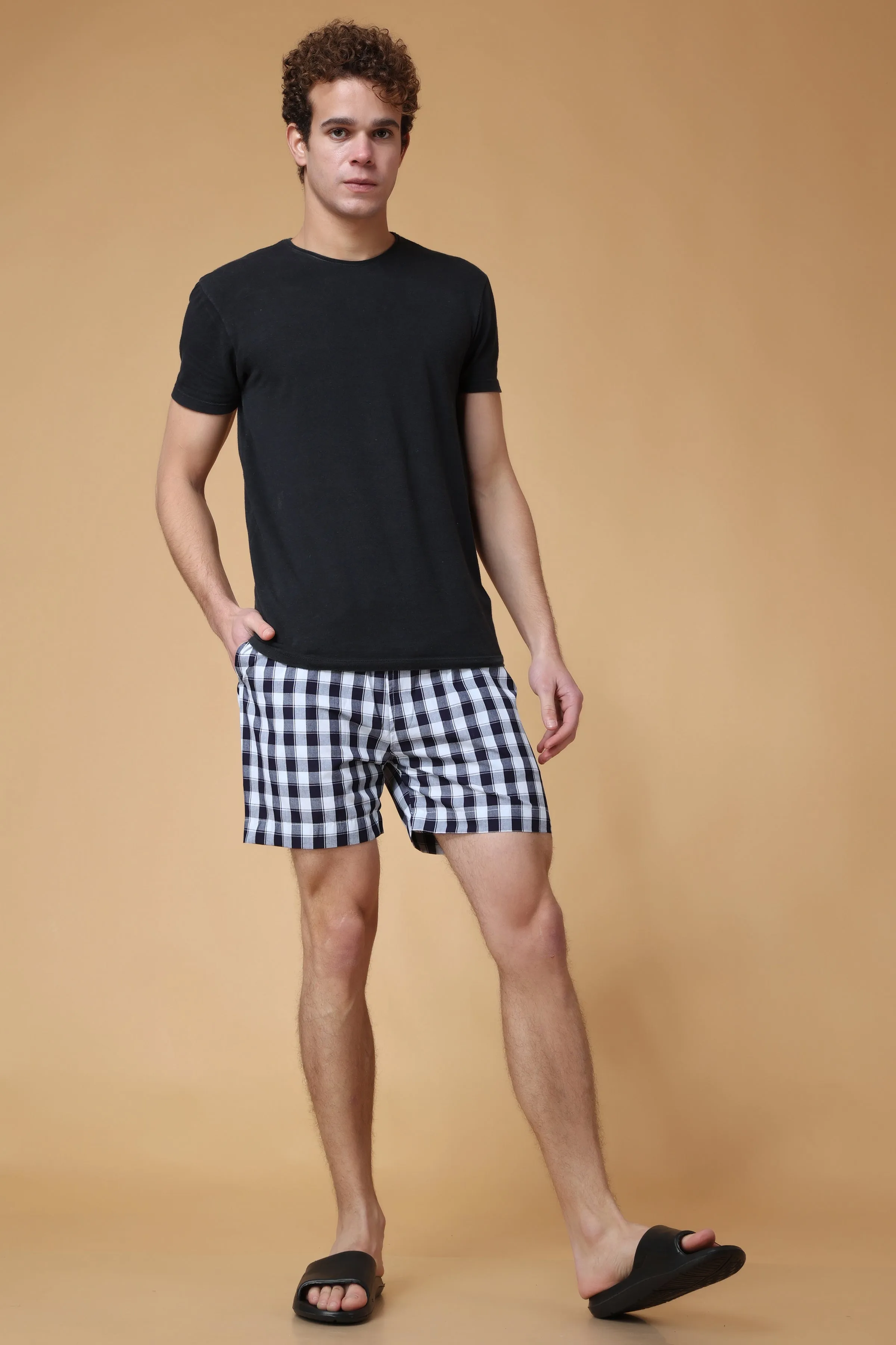 Classic Black Checked Cotton Shorts