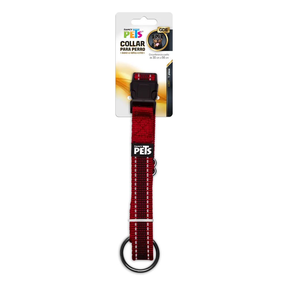 Collar Gde C/Ultra Grip Y Bandas Reflejantes Rojo Fl8727