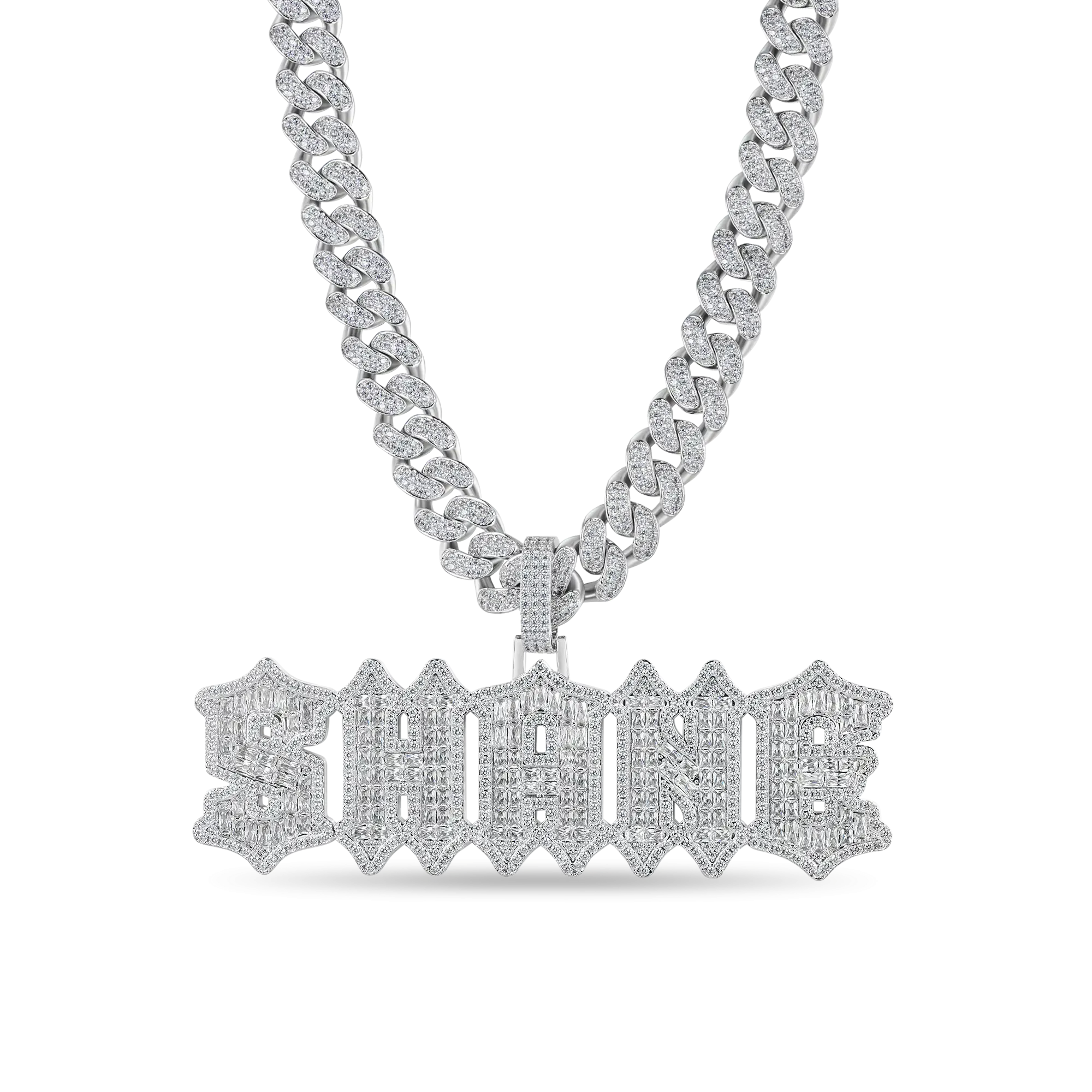 Custom Emerald Cut Gothic Font Pendant