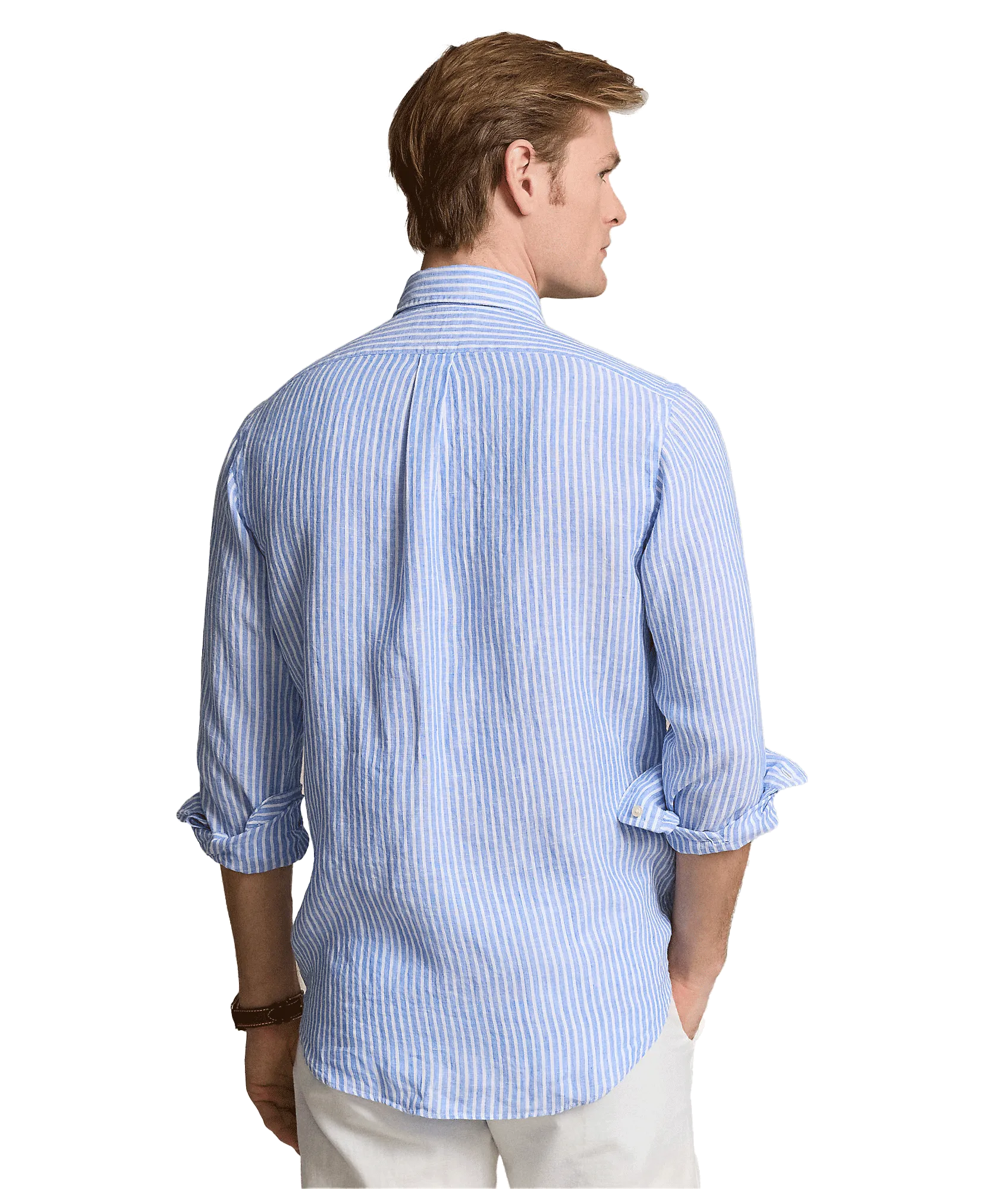 Custom Fit Striped Linen Shirt - Blue