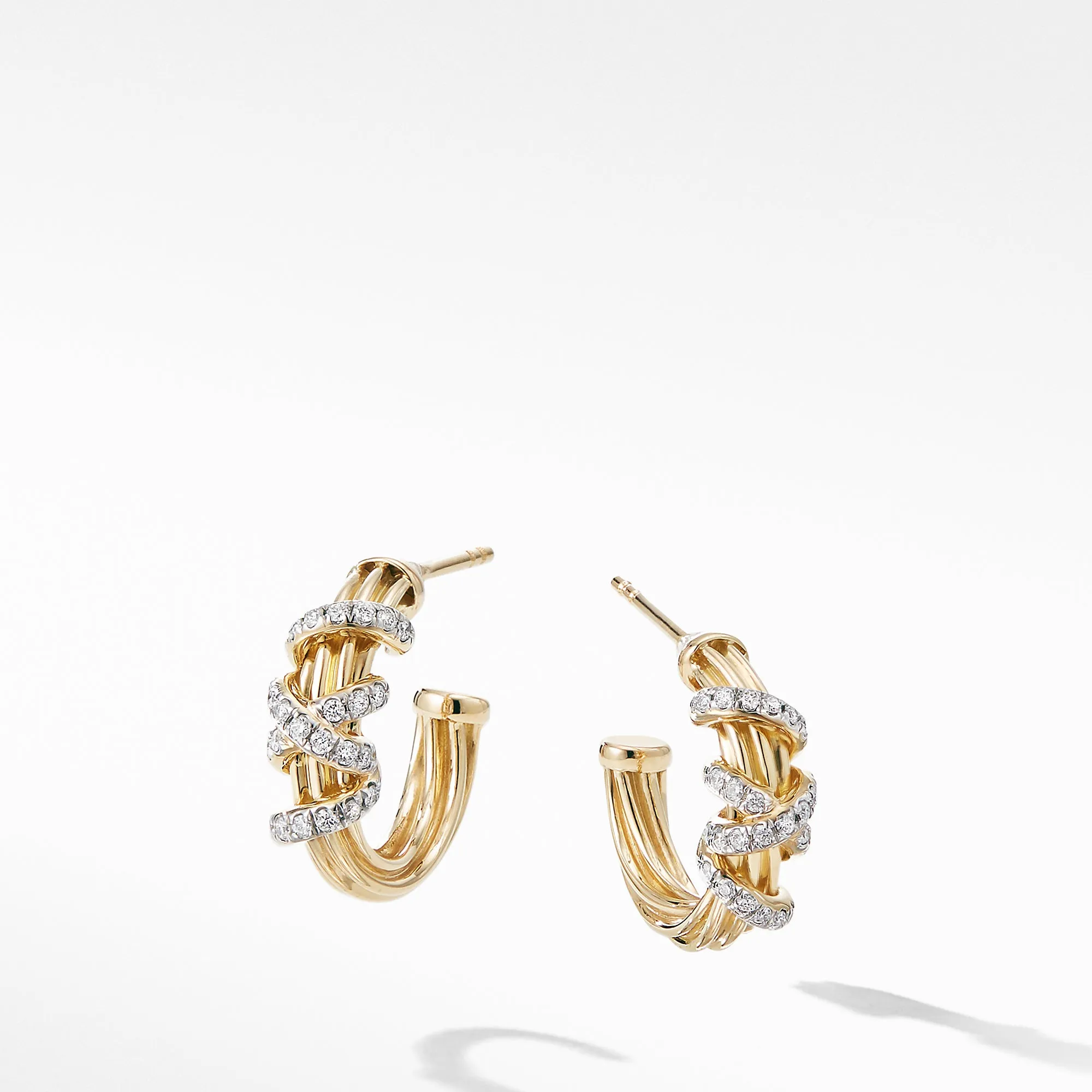 David Yurman Helena Small Hoop Earring in 18K Yellow Gold with Diamonds