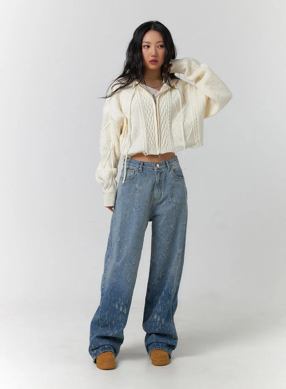 Distressed Wide Leg Denim CF401