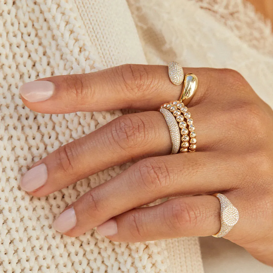 EF Collection - Gold Mini Ball Stack Ring, Yellow Gold