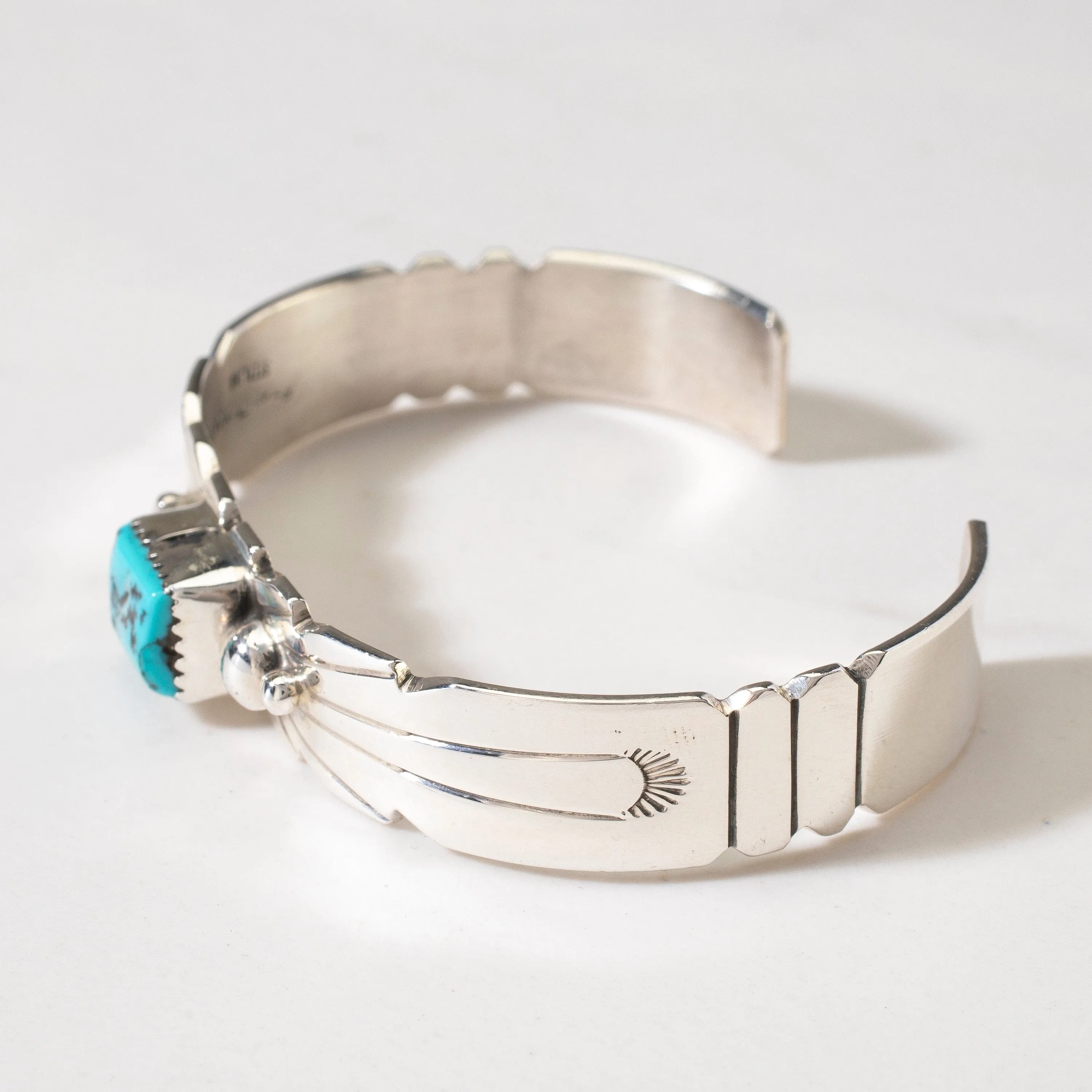 Emer Thompson Sleeping Beauty Turquoise Rectangular Navajo USA Native American Made 925 Sterling Silver Cuff