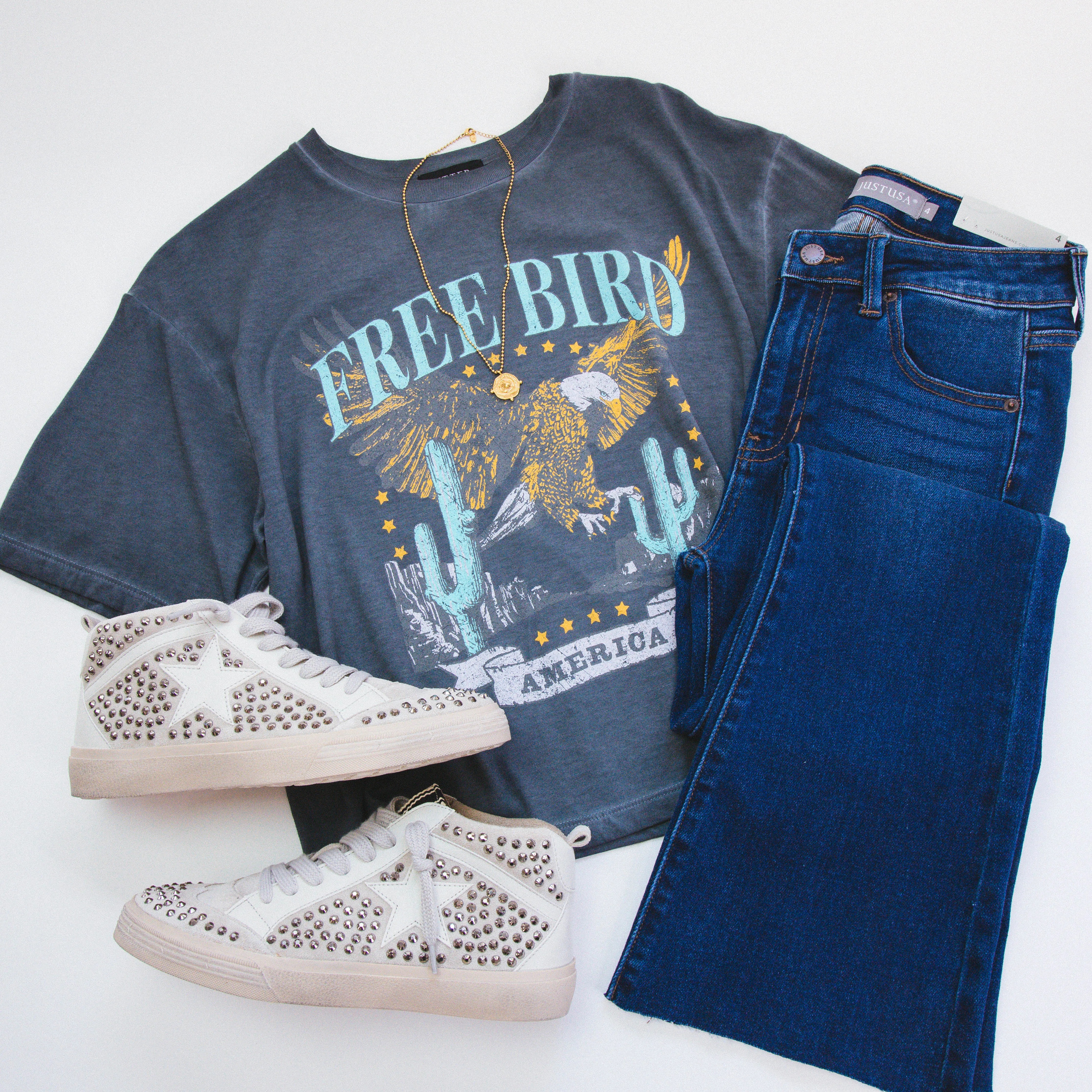 Free Bird America Cropped Tee, Black