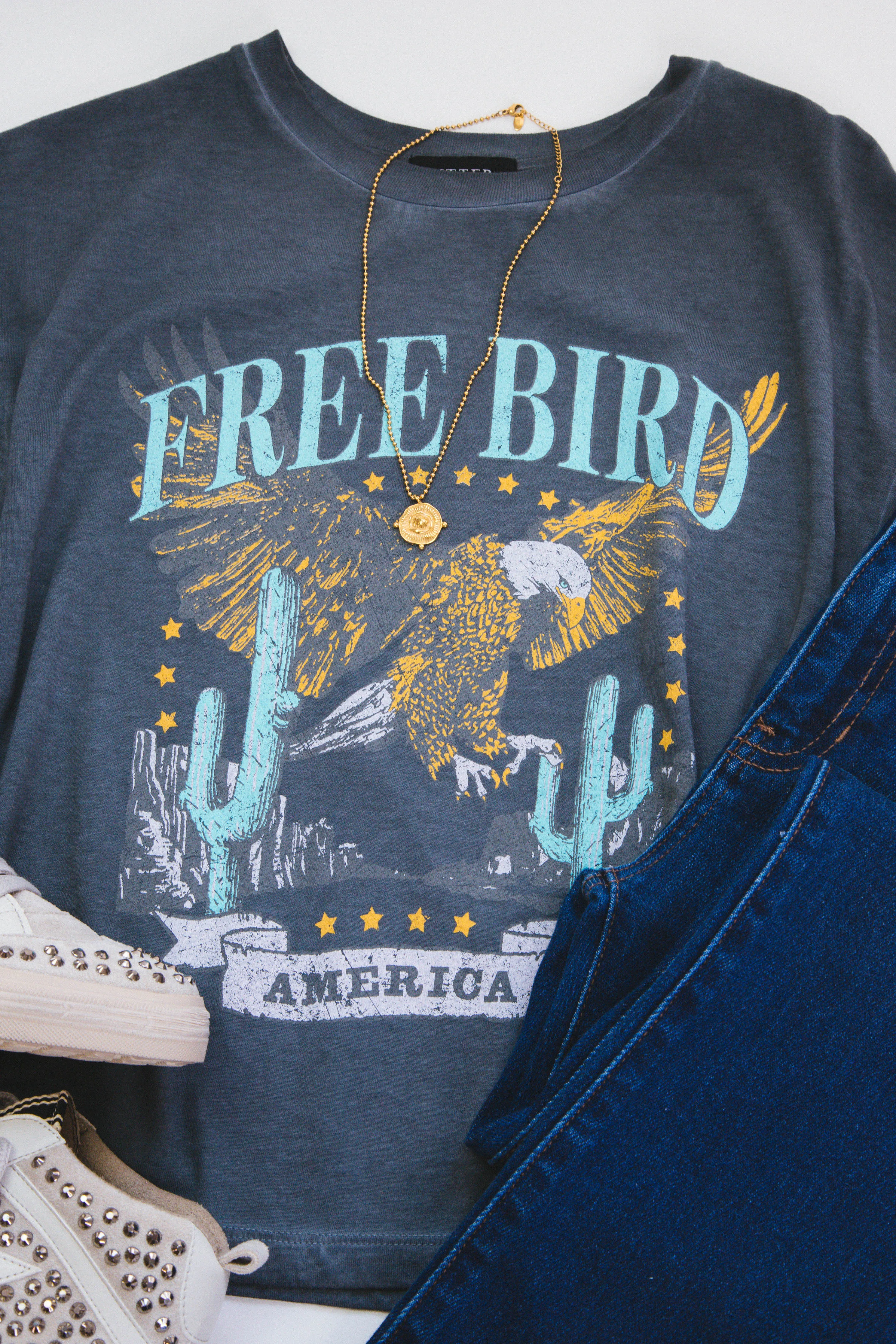 Free Bird America Cropped Tee, Black