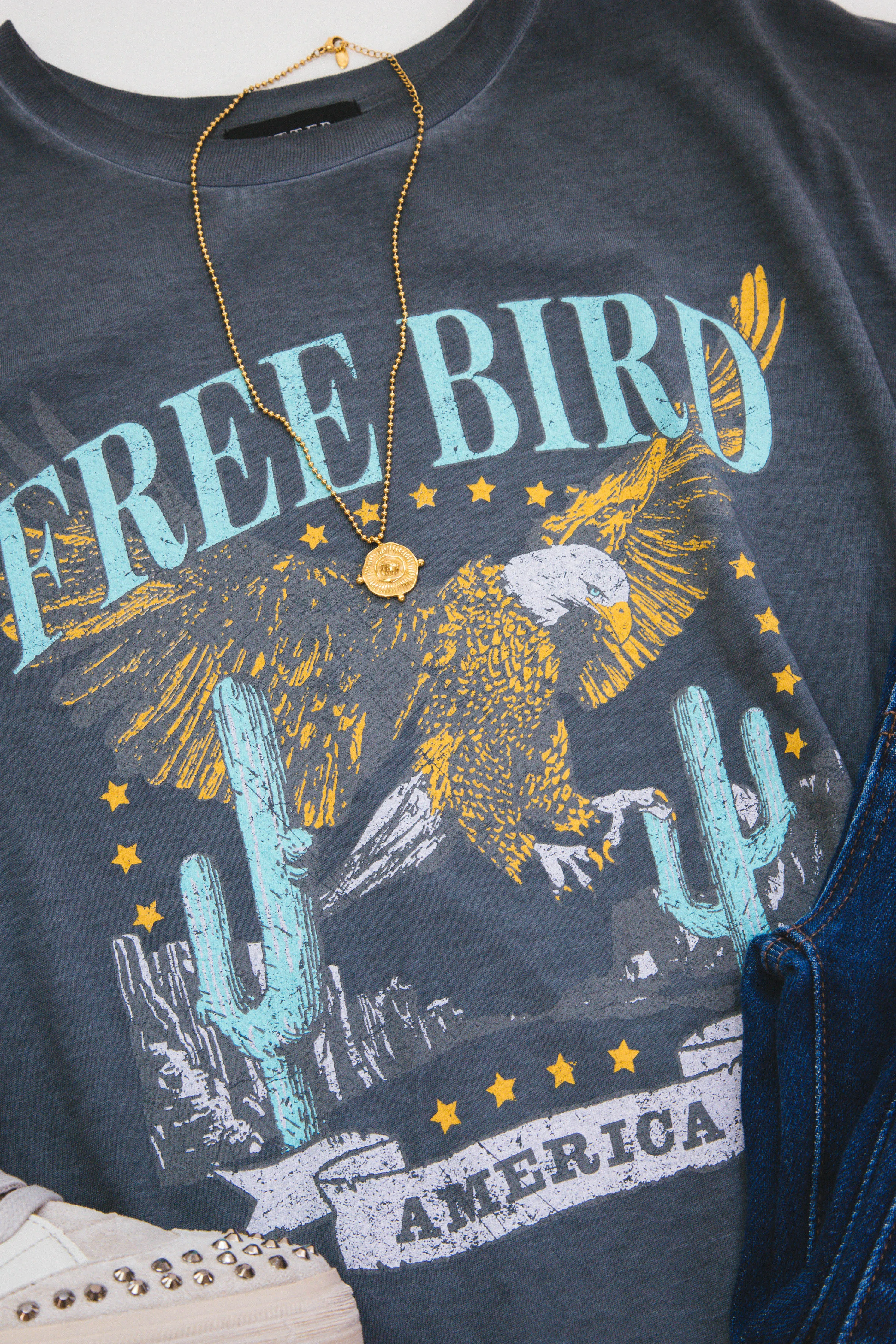 Free Bird America Cropped Tee, Black