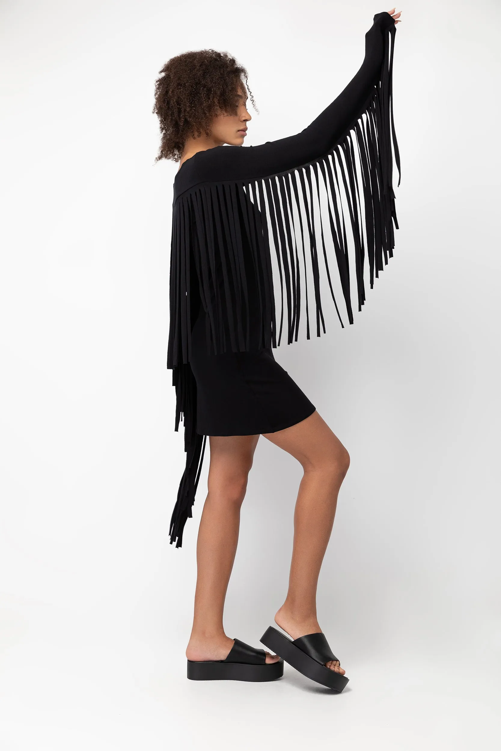 Fringe Mini Dress Black