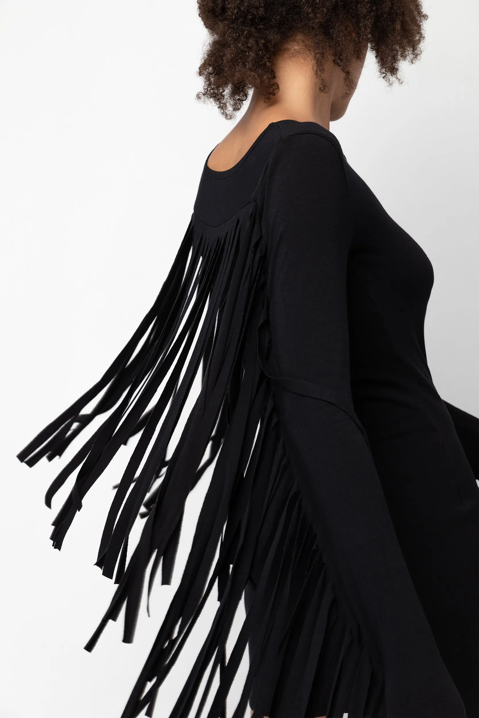 Fringe Mini Dress Black