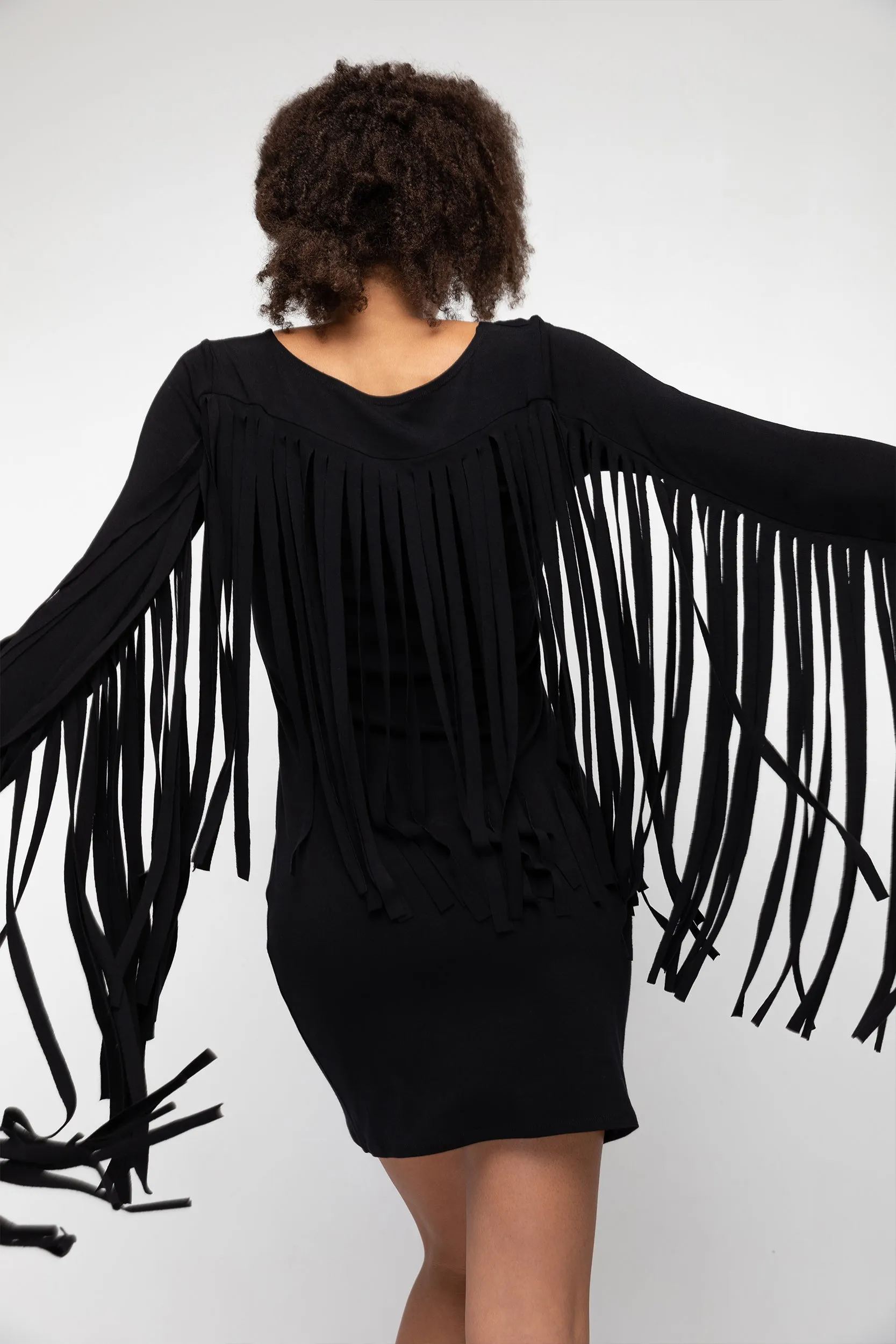 Fringe Mini Dress Black