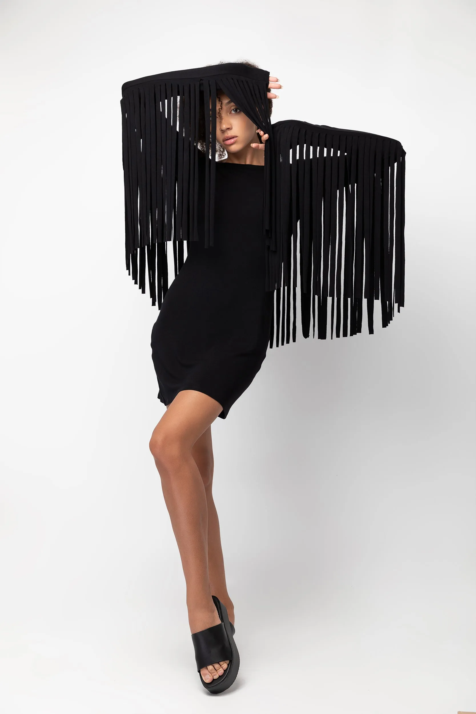 Fringe Mini Dress Black