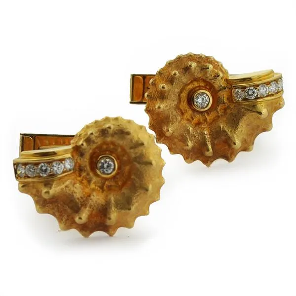 Gold Shell with Diamond Cuff Links